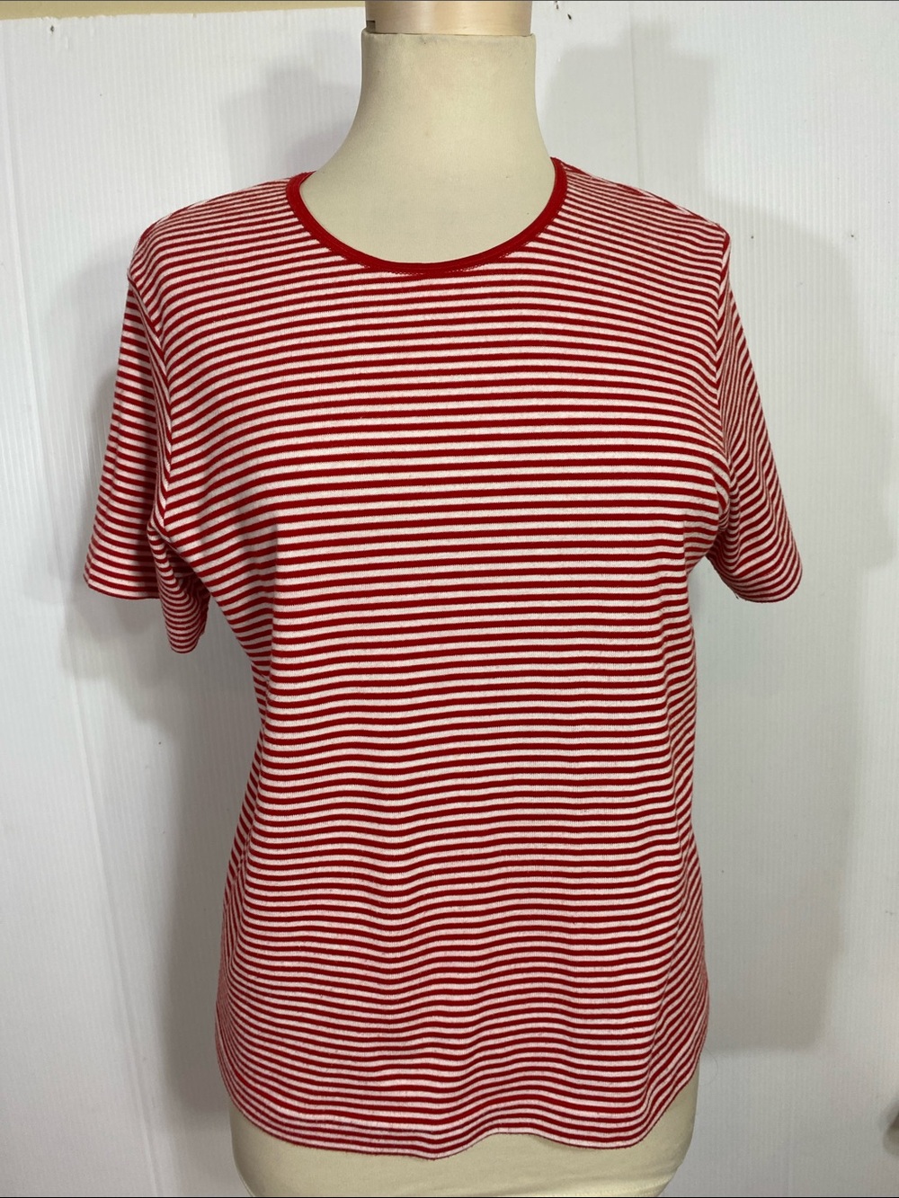 Karen Scott Red and White Striped Crewneck Tee